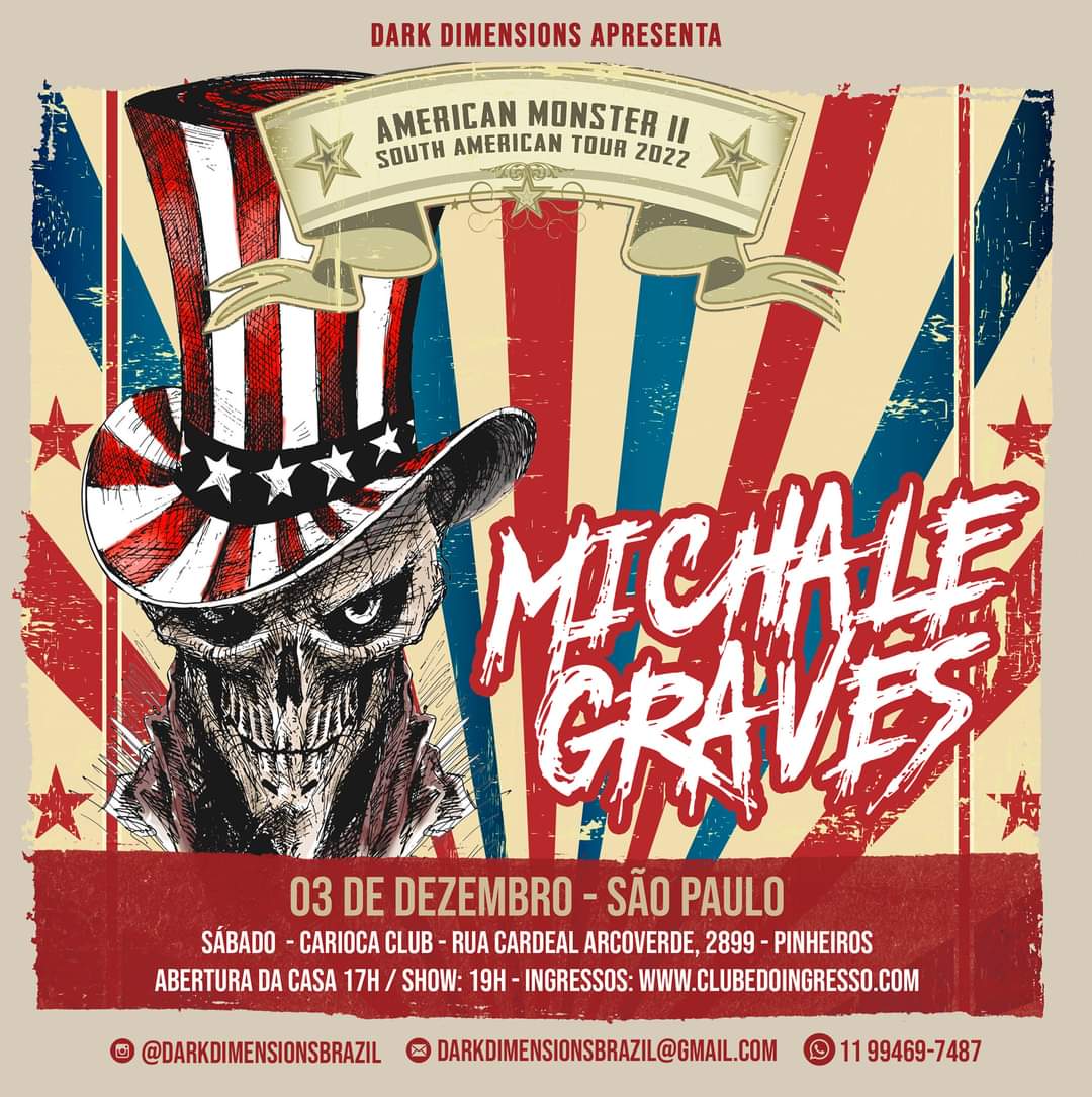 Michale Graves de volta ao Brasil em celebração a sua fase na icônica banda americana de Horror Punk/Metal, Misfits!