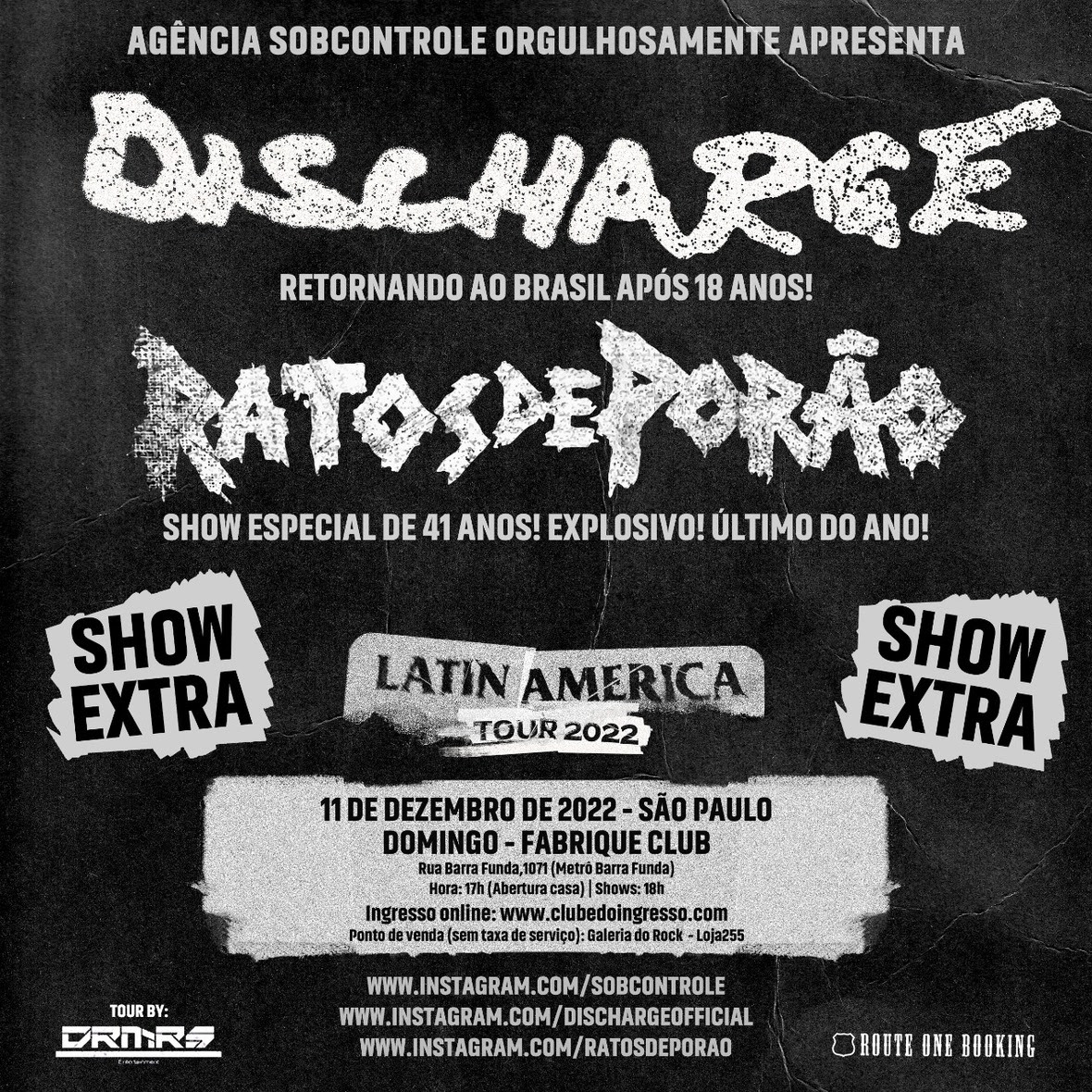 Discharge anuncia show extra em São Paulo com Ratos de Porão